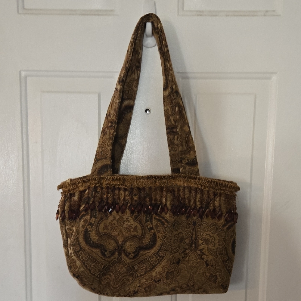 Vintage Tapestry Tote With Bead Accents